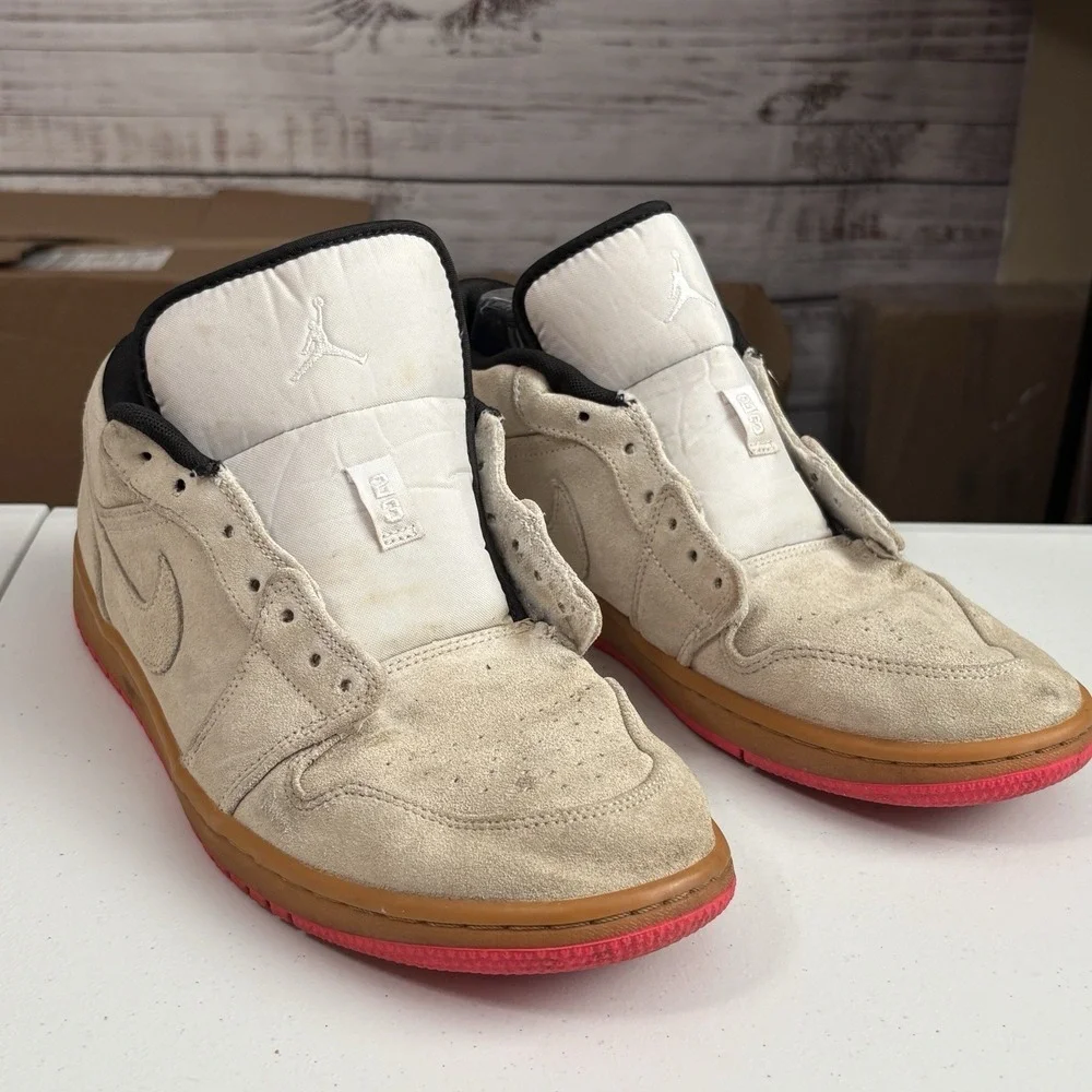 Nike Air Jordan 1 Low White Gum Hyper Pink Men's Size 11 Suede - No Laces